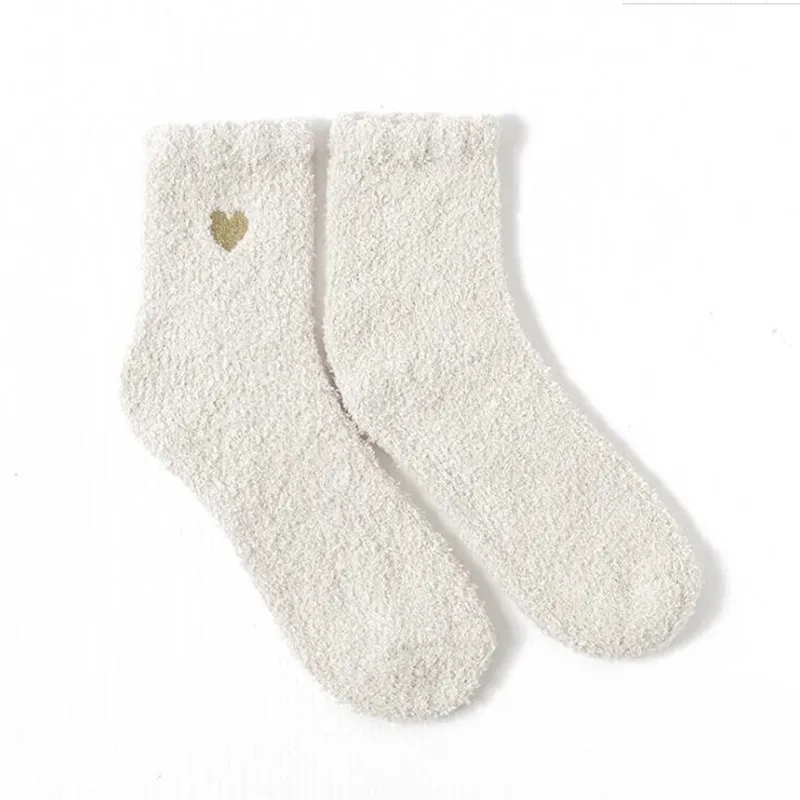 5Pairs Womens Floor Sleep Sock Autumn Winter Cute Heart Slippers Fuzzy Polyester Socks Female Ladies Warm Fluffy Socks