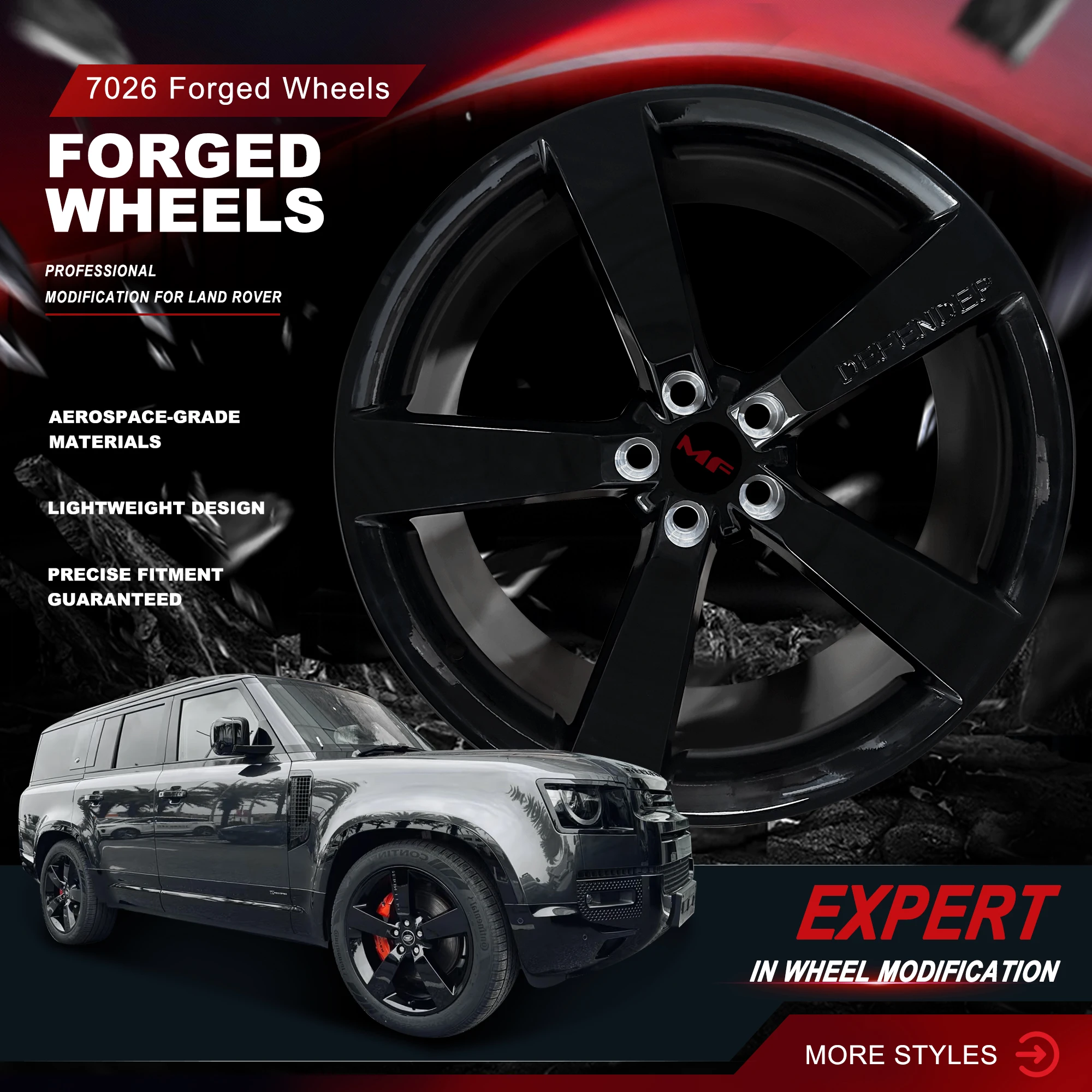 

20/21/22 Inch 6061-T6 Forged Aluminum Alloy Wheels, Heavy Duty Offroad Concave Rims Fit Land Rover Defender 5x120 Aftermarket