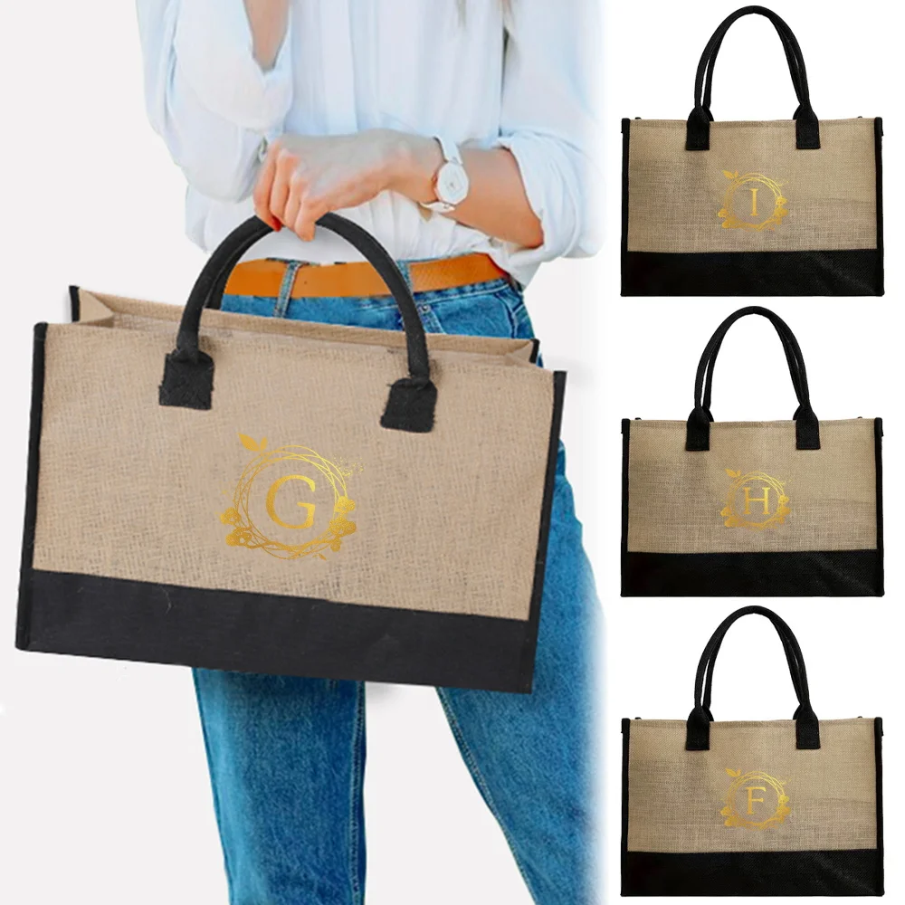 Vintage Jute Bags Large Capacity Storage Bag Handbag Portable Commuting Bags Wreath Pattern Simplicity Canvas Organizers Bag
