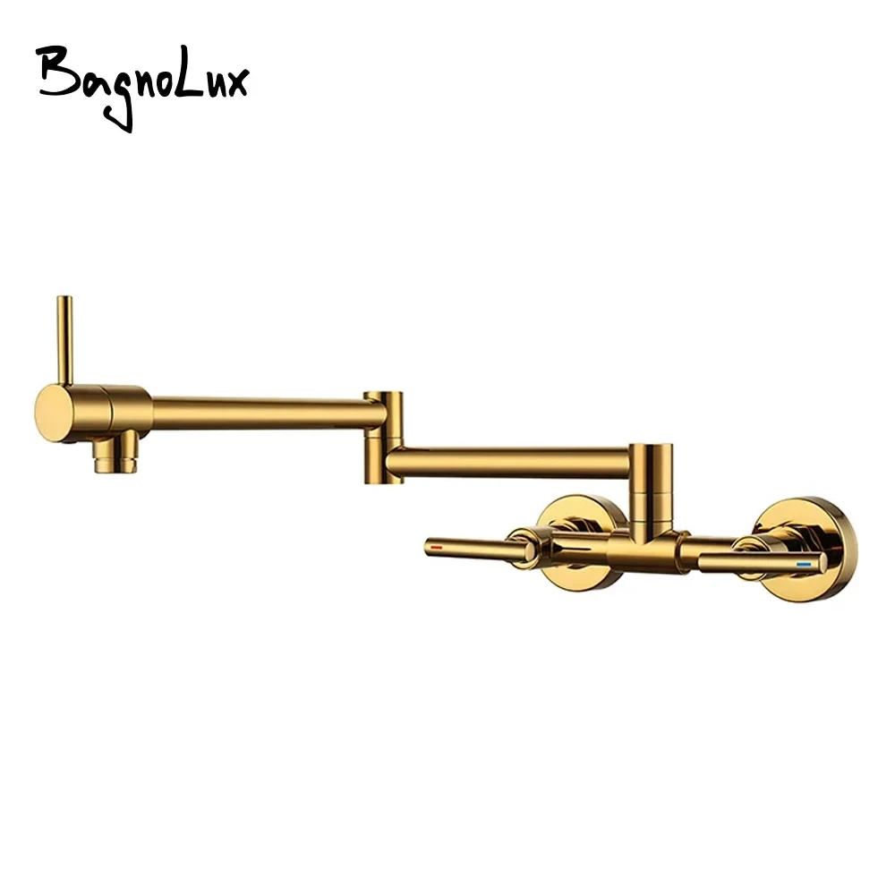 Pot Filler Faucet Wall Mounted Kitchen Mixer Solid Brass Swivel Spout Hot And Cold Water With Dual Handle