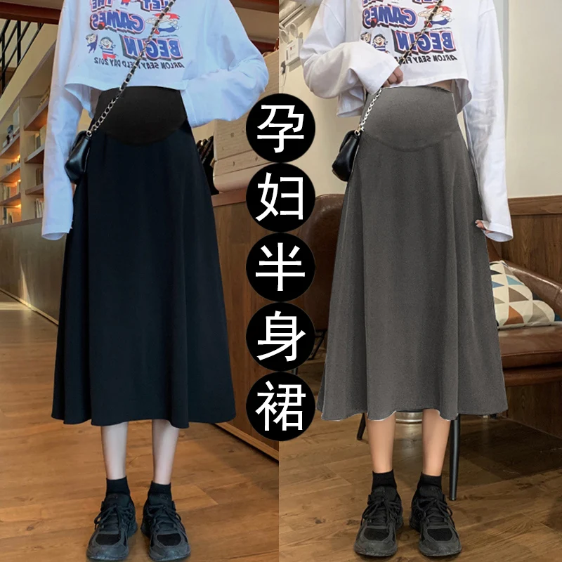 

8763# 2023 Spring Summer Thin Maternity Skirts Elastic Waist Belly A Line Clothes for Pregnant Women Casual Pregnancy Hot