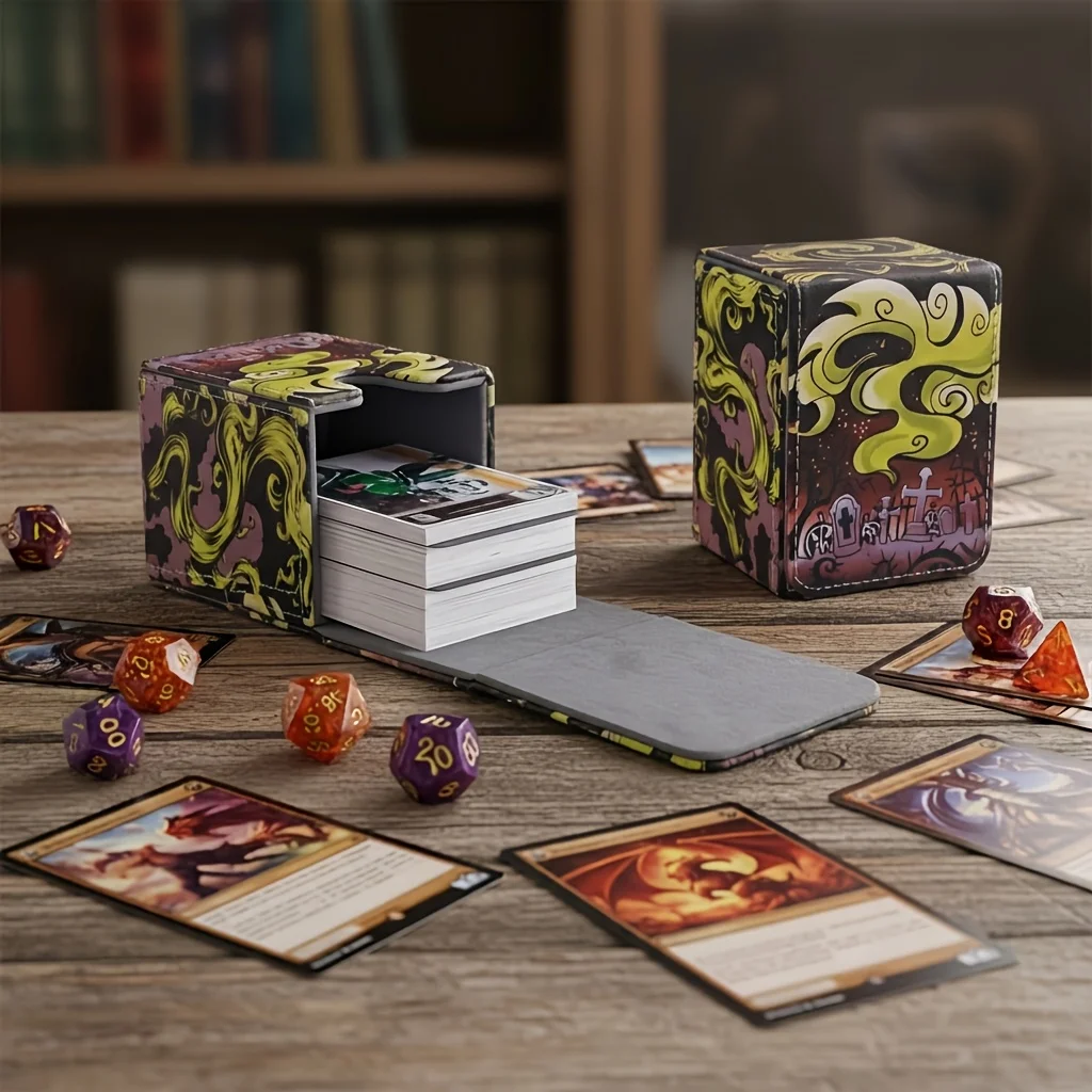 

Mtg Card Storage Box, with 2 Divider Boards, Dark Style, Can Hold 100+ Decks, Suitable for Star/Gaming/Baseball Card Collections, Exquisite and Compact, Ideal for Gift-Giving, Green