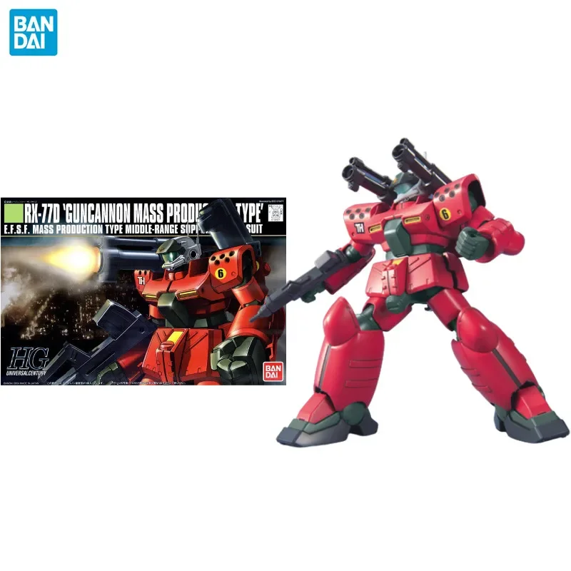 Bandai Genuine Gundam Model Kit Anime Figure HGUC 1/144 RX-77D Guncannon Mass Production Type Action Figure Toys for Children