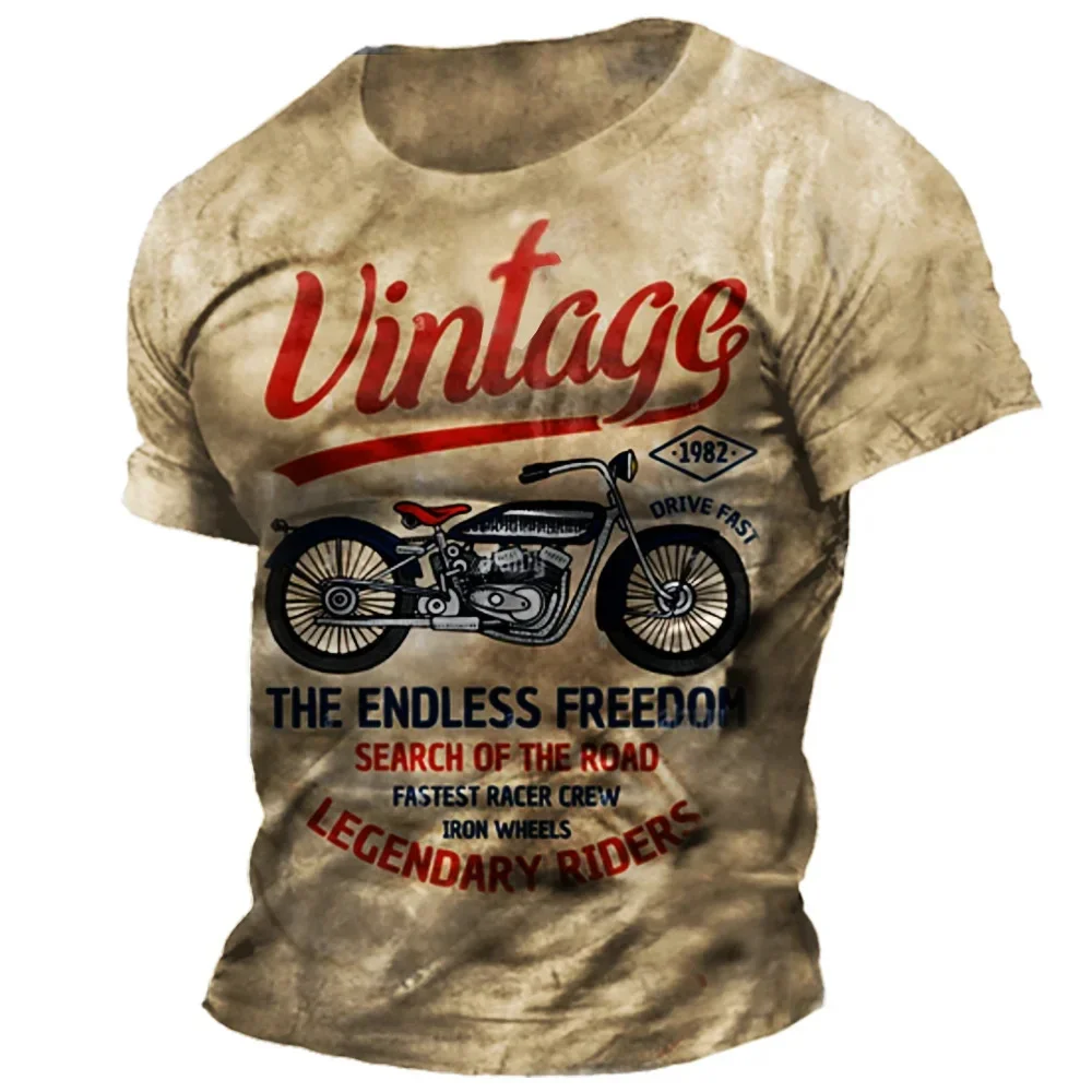 Vintage Motorcycle 3D Printed Men's T-Shirt Summer Casual T-Shirt Fashion Loose Casual Men's Short Sleeve Street Men's Clothing