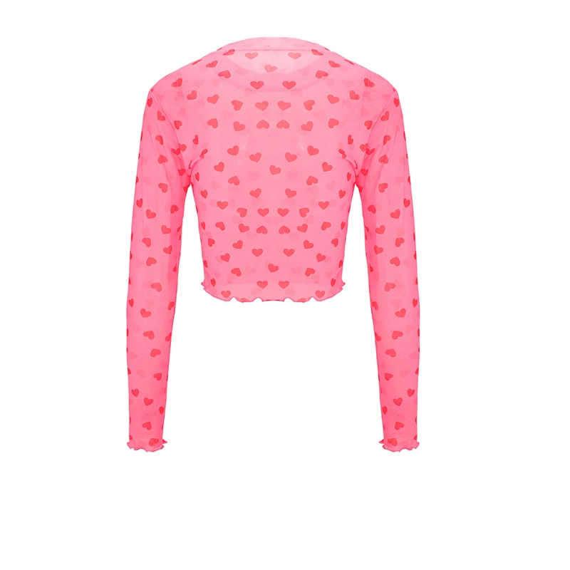 Nice Summer New Women's T-shirt Streetwear Fashion Long Sleeves O-Neck Love Print Tees Sexy Pink Sweet Lady Personality Versatil