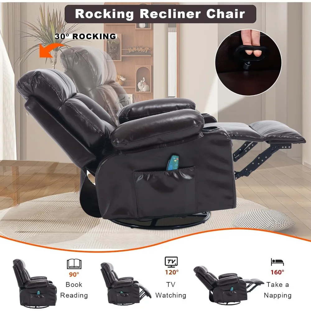 كراسي تدليك مبالغ فيها للبالغين مع جلد صناعي حراري مريح للتدليك اليدوي باللون البني