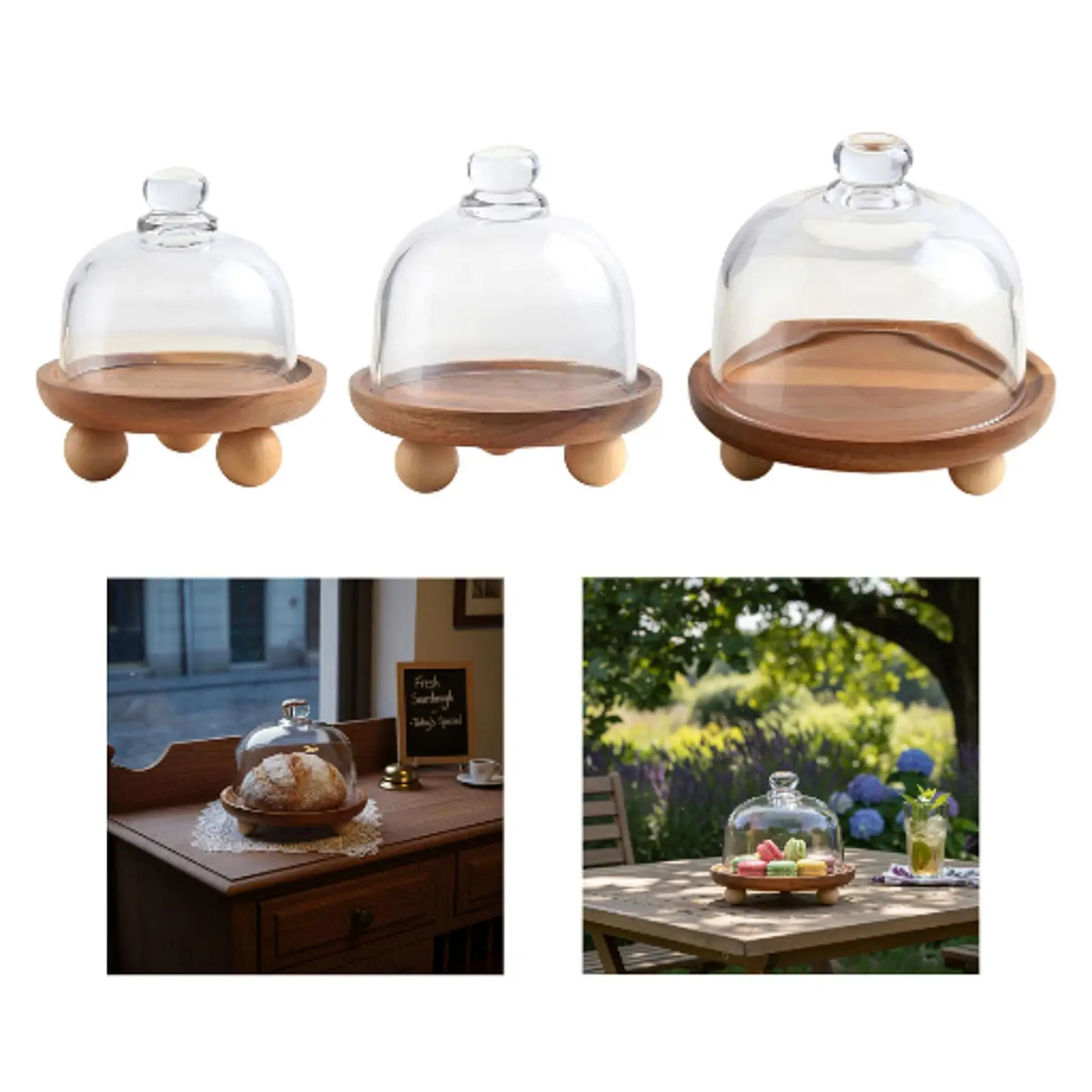 

Wooden Cake Stand with Lid Cupcake Holder Round Plate Server Tray for Housewarming Birthday Charcuteries Board