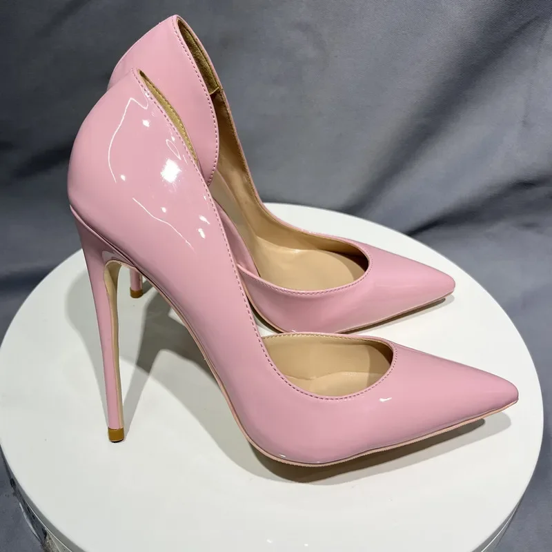 D'orsay & Two-piece Pink Patent Leather Plus Size 33-45 Pointy Toe Stiletto High Heels 10cm Heels Shoes Woman