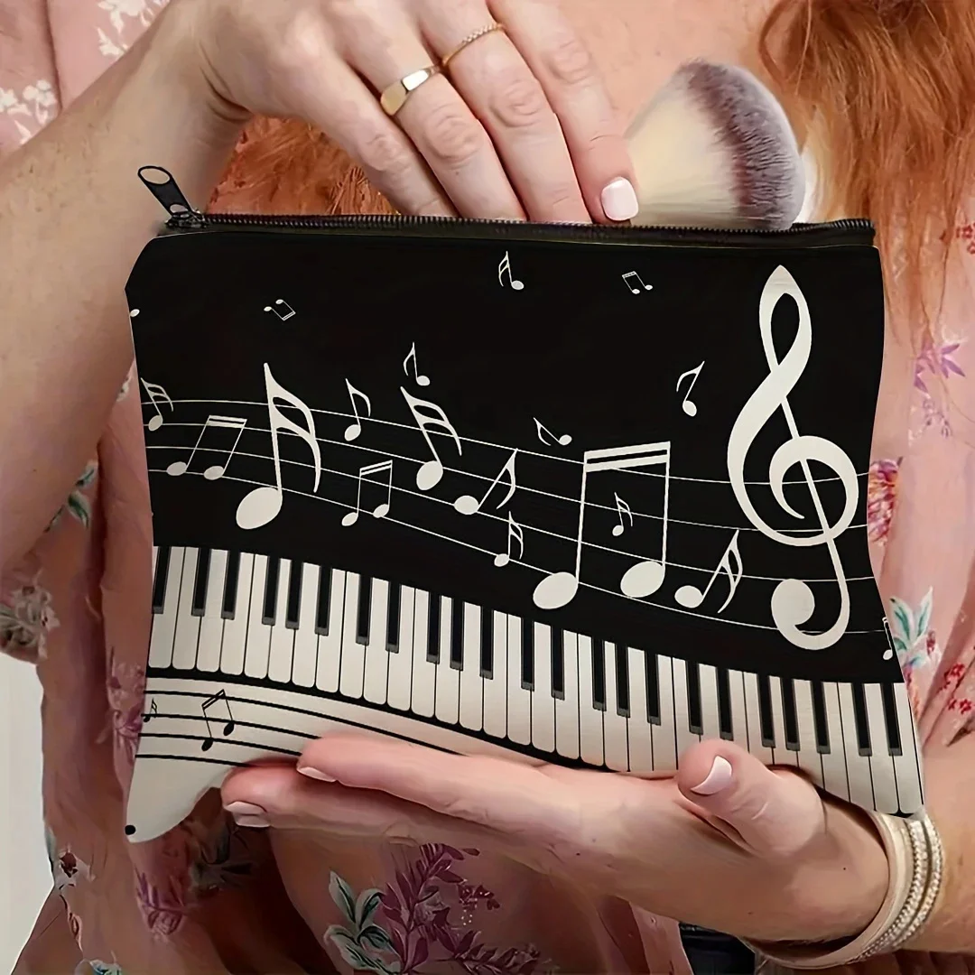 قطعة واحدة، حقيبة مكياج بمفتاح البيانو، حقيبة مكياج بنمط ملاحظة، حقيبة مكياج خفيفة الوزن للنساء، حقيبة مكياج للسفر المرح، حقيبة مكياج ملاحظة موسيقية #2