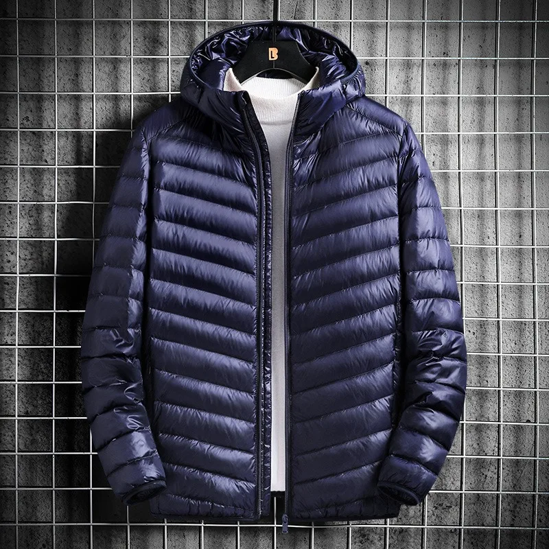 High Quality Men's Korean Fashion Trend Business Casual Elegant Simple Elite Workwear Short Lightweight Hooded Down Jacket Top