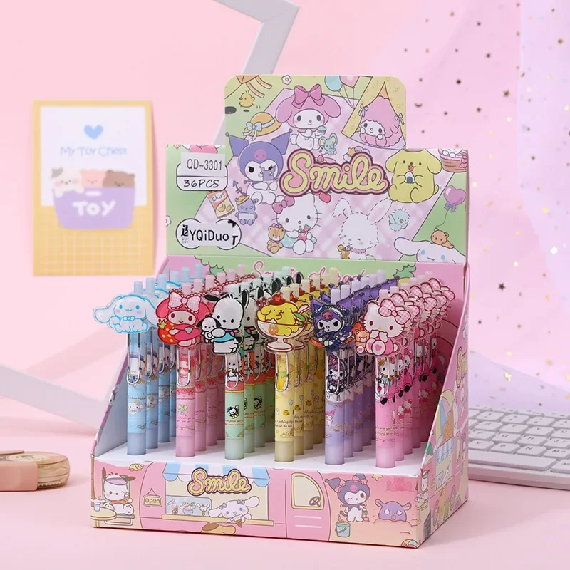 Imagem -04 - Sanrio-hello Kitty e Cinnamoroll Canetas Gel Acrílico Material Escolar Press Pen Crianças Papelaria Store Supply Kawaii 36 Pcs 48 Pcs