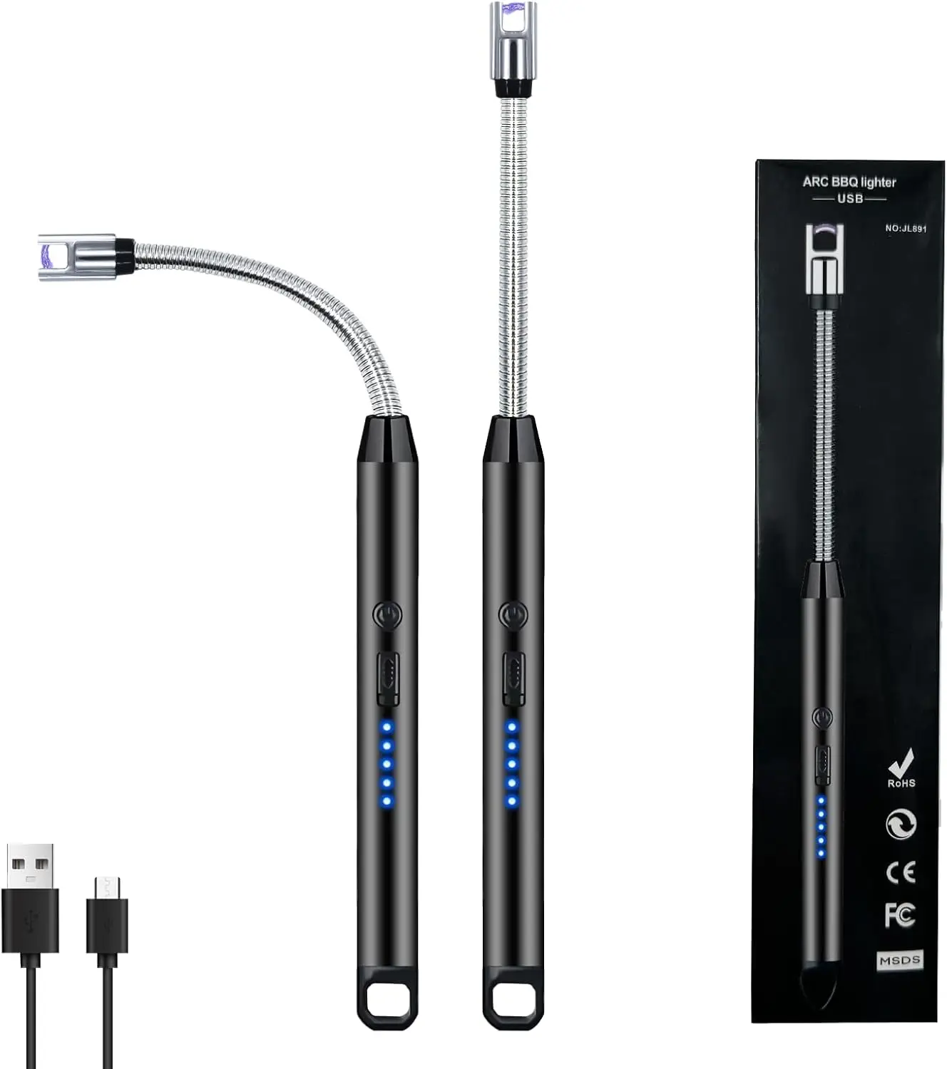 

2 PC Type-C Rechargeable Kitchen Artifact Portable Smart Pulse Igniter Household Gas Stove Long Handle Electronic Lighter