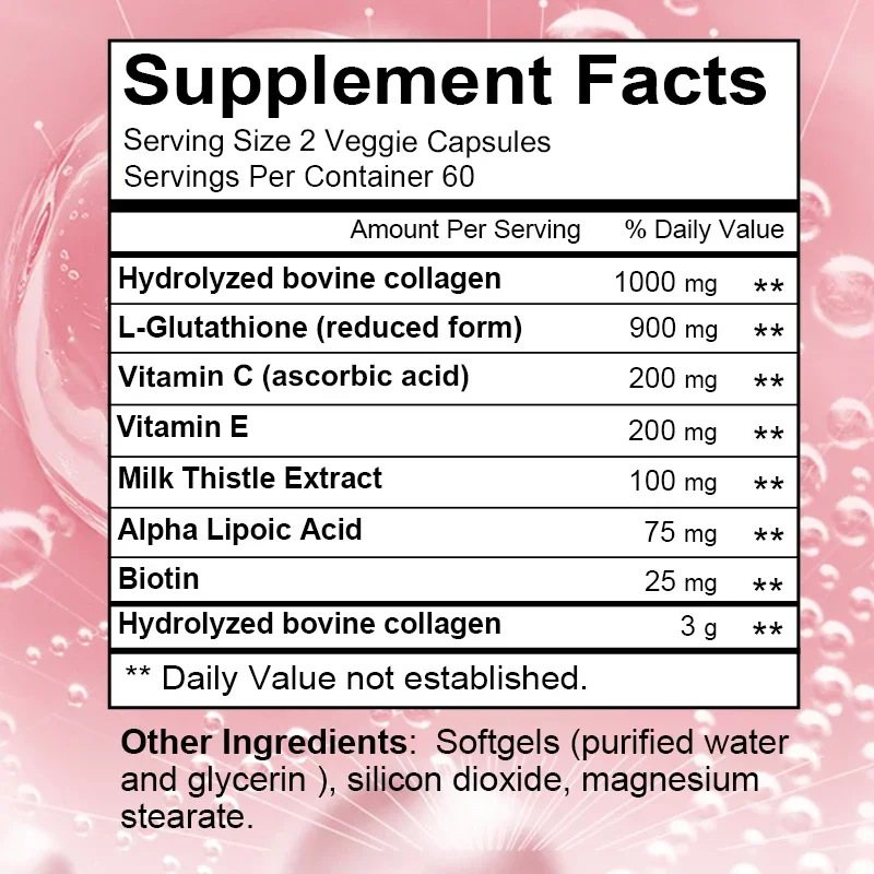 Daitea Hydrolyzed Collagen Supplement – with Glutathione, Vitamin C E Biotin – Skin Flexibility Hair Nails Antioxidants