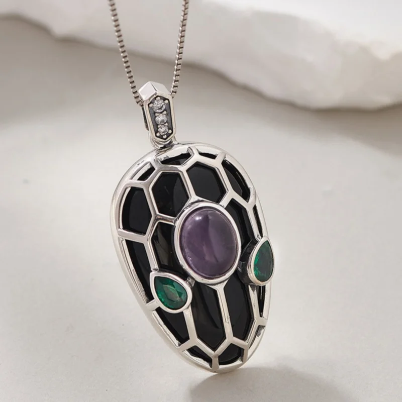 BOCAIS925 Sterling Silver Charms Pendants for Women New Fashion Hollow Snake Head Inlaid Agate Amethyst Zircon Jewelry Wholesale