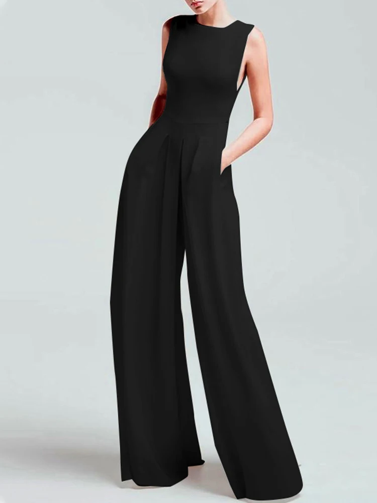 Celmia ฤดูร้อน Slim Elegant Jumpsuits ผู้หญิง2023กระเป๋าแฟชั่นจีบกางเกงขาม้า Overalls แขนกุดแบบลำลองยาว Rompers