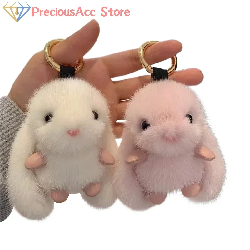 Porte-clés lapin pelucheux mignon, pendentif de sac lapin Pompon en peluche pour Couple, porte-clés de voiture, bijoux cadeaux