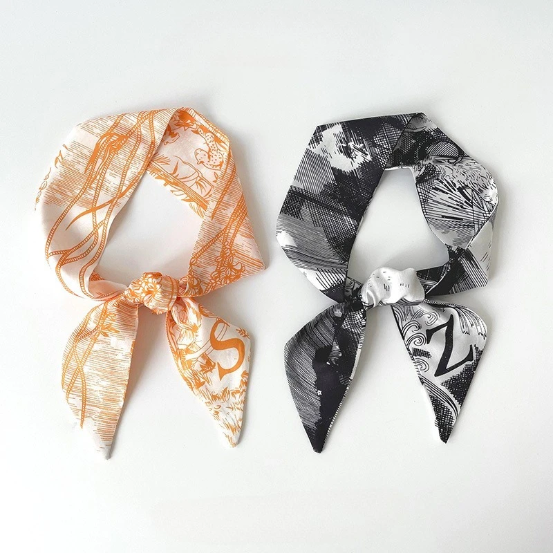 26 ตัวอักษรรุ่น Sketch สไตล์ผ้าพันคอยาวผ้าไหมขนาดเล็กผมวงสตรีสองด้านทั้งหมด