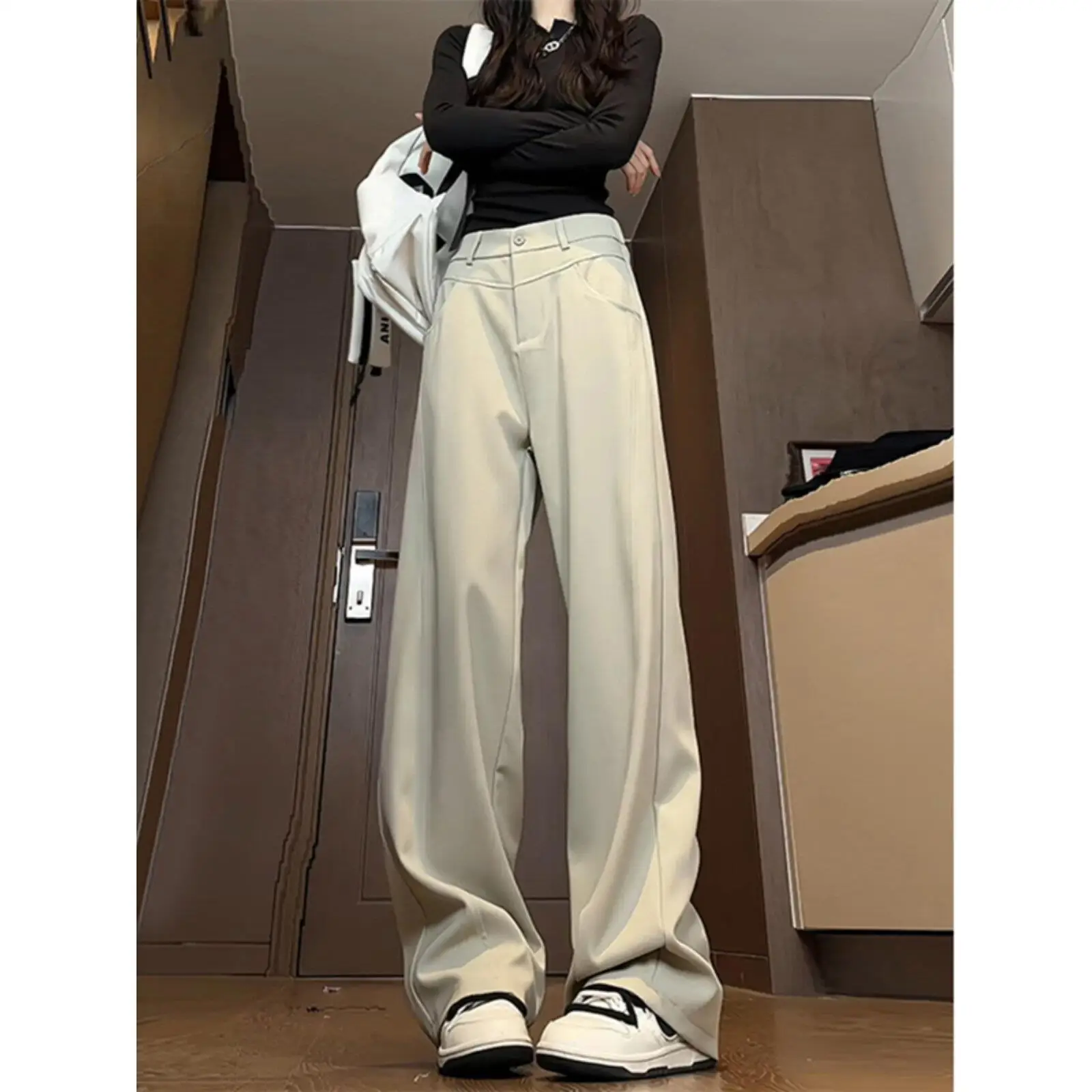 

Neapolitan Men's Casual Pants Draped Elegant Long Floor-Length Micro Flared Straight Leg Trousers Spring Autumn High-End Feeling