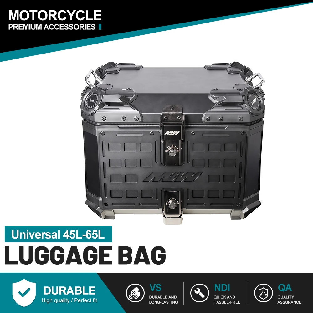 45L Aluminum Alloy Motorcycle Tail Box Quick Release Portable Carry Handle with Base Plate Black Motorcycle Travel Trunk