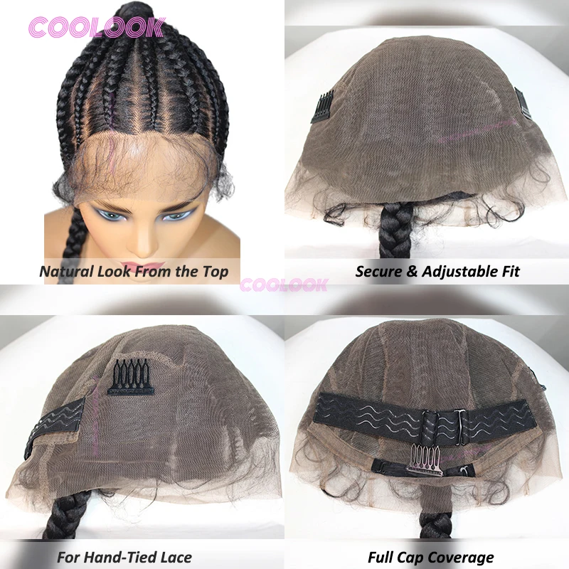 30 "Alta Coda di Cavallo Treccine Trecce Parrucche Dei Capelli Parrucche Intrecciate Sintetiche Per Le Donne Nere Box Treccia Parrucca Anteriore Del Merletto Pieno Parrucca Intrecciata