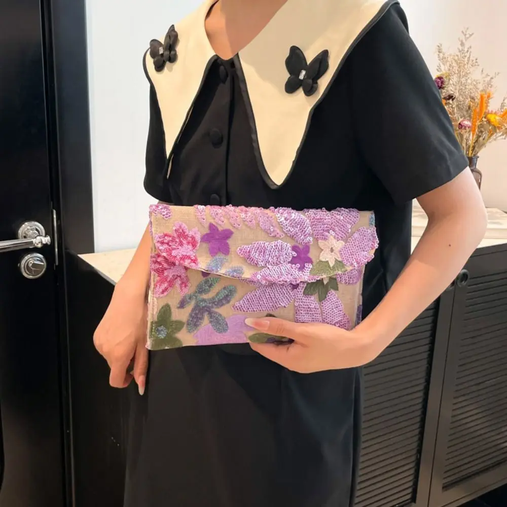 

Stylish Sequin Evening Clutch Bags Elegant Exquisite Floral Embroidery Bags Glitter Beaded Party Purses Night Out