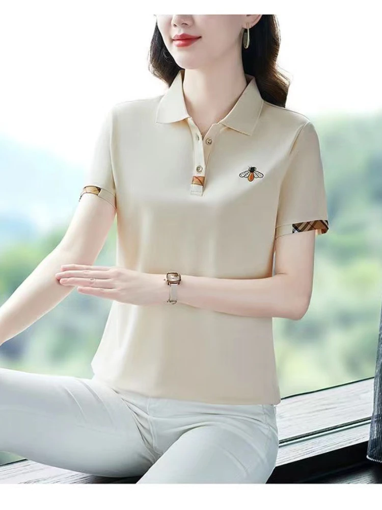 Polo Shirt Women\'s Summer Designer Lapel Short Sleeve T-shirt 2023 New Fashion Embroidered Thin T-shirt Golf Shirt Women