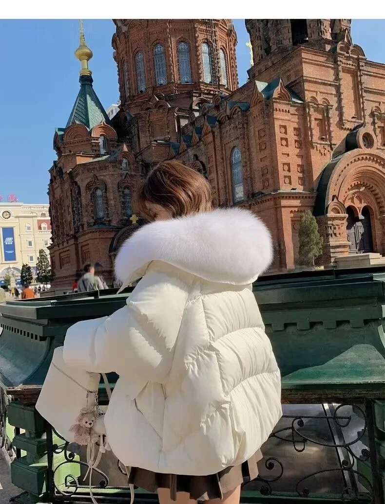 Down Cotton Short Padded Jacket Women Parkas Fur Collar Autumn Winter Thick Coats Female Black Casual Outerwear Clothes 2026