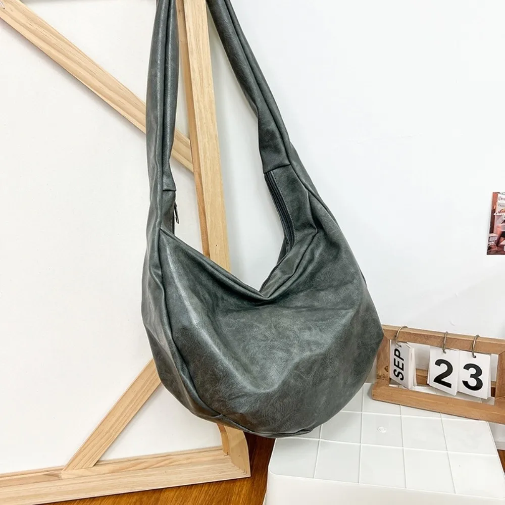 

Japanese Style PU Leather Shoulder Bag Large Capacity Multi-Functional Male Dumpling Bag Lightweight Solid Color Crossbody Bag