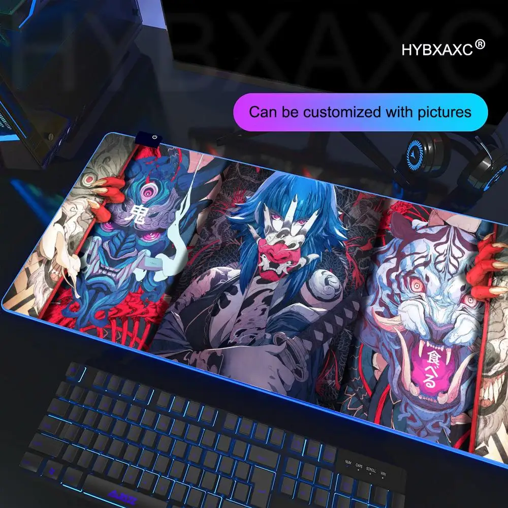 katana Girl Mouse Pad RGB Gaming Mouse Pad Desk Mat HD Gamer Large LED Light XXL MousePads PC Computer Carpet
