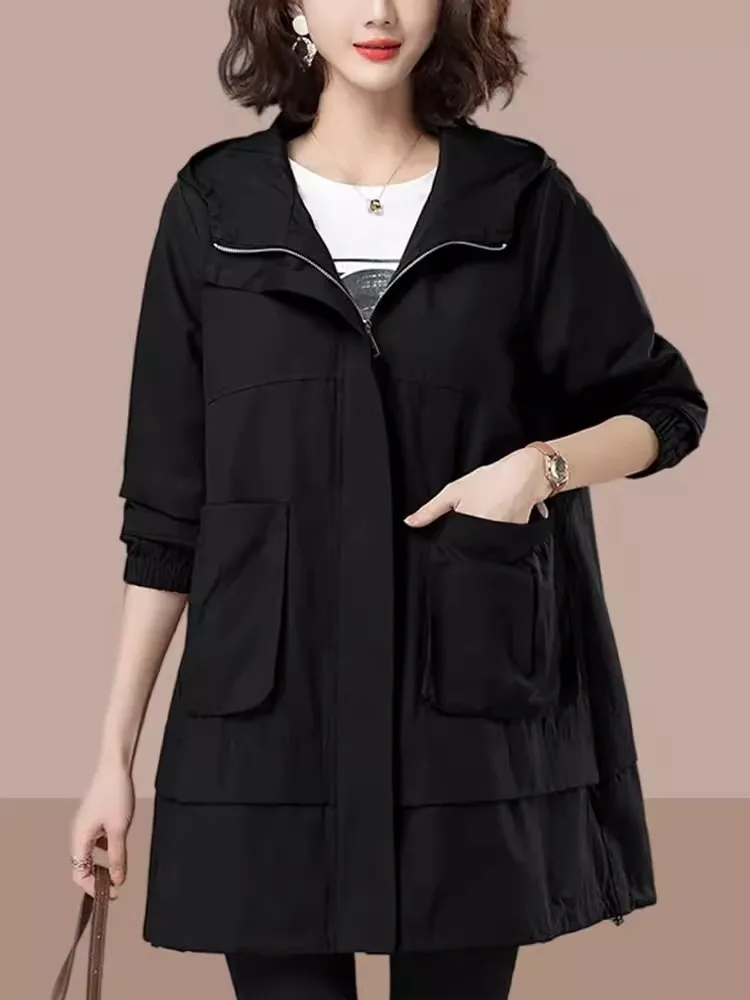 Retro Style Mid-Length Women's Coat Spring Autumn New Fashion Small Size Elegant Popular Middle-Aged Mom Korean Version Zippe...