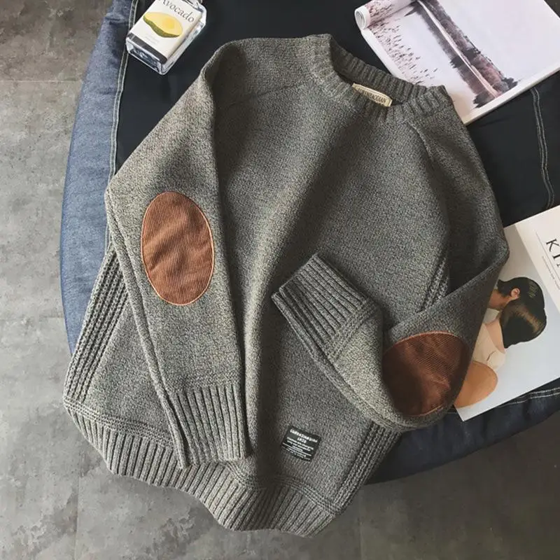 Men's Autumn Winter Patchwork Loose Korean Style Trendy Plus Size Japanese Versatile Knit Sweater Jacket