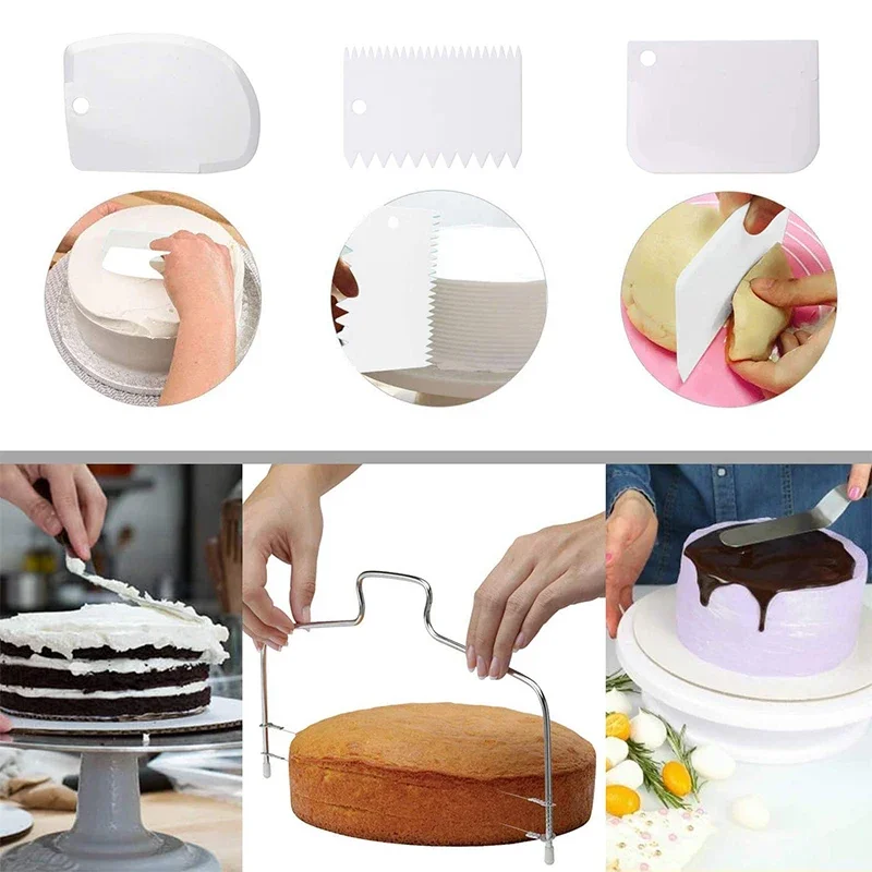 11Inch Cake Turntable Set Icing Smoother Cake Leveler DIY Cake Stand Cream Spatula Decorating Tools Rotary Table Pastry Supplies