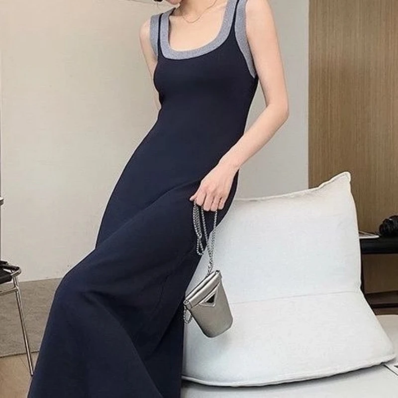 

Fashion O-Neck Spliced Fake Two Pieces Sleeveless Dress Female Clothing Summer New Loose Casual Dresses