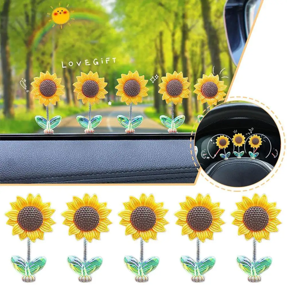 Creative Car Ornaments Shaking Head Cute Fresh Sunflower Center Console Rearview Mirror Ornaments Car Accessories NEW Year Gifts