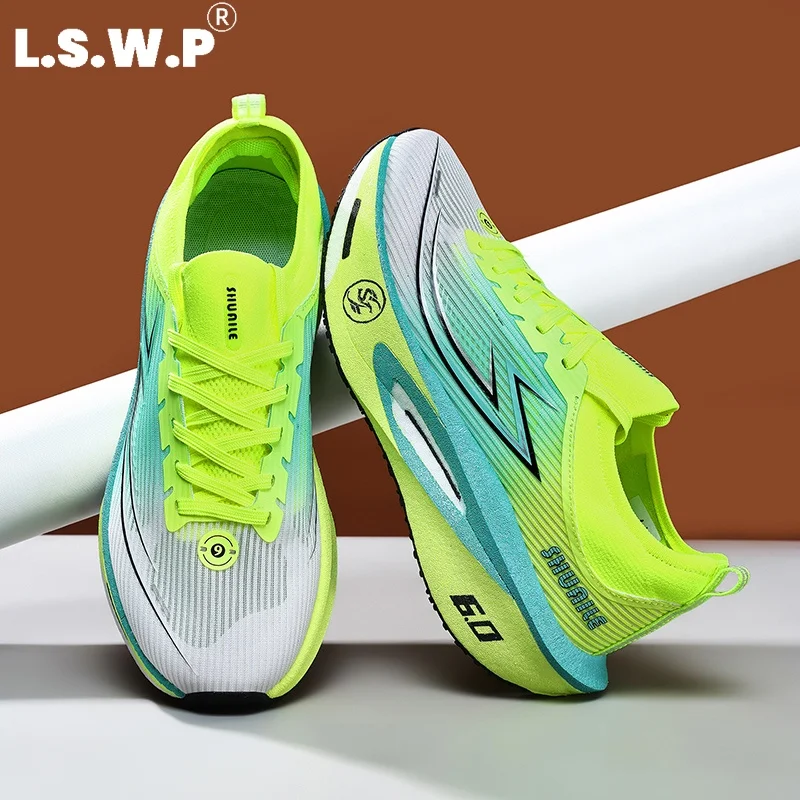 Men's Running Shoes, Tennis Shoes for Couples, Professional Carbon Plate Running Shoes, Gradient Fly-Knit Mesh Breathable Running Shoes, High-Rebound Cushioning Soles, Outdoor Racing Training, Fitness Jogging, Versatile Daily Commute Shoes for Men and Women, Multiple Color Options