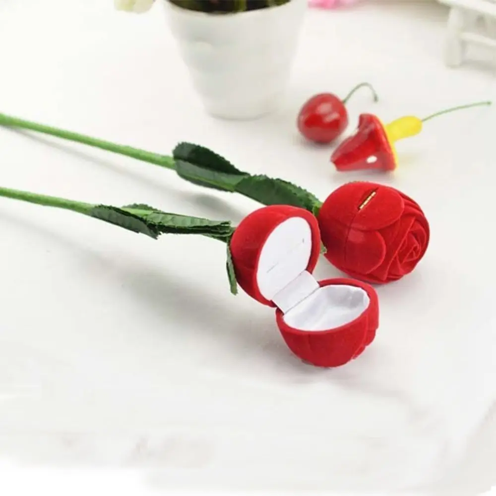 Holder Valentine Delicate Hot Display Earring Box Velvet Engagement Red Flower Pendant Rose Ring Gift Jewelry