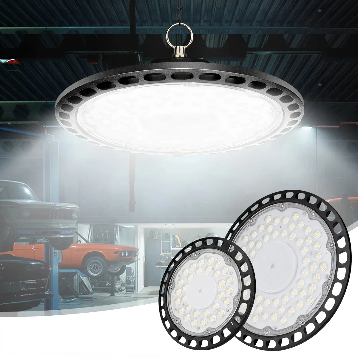 UFO LED High Bay Light IP65 Waterproof Warehouse Workshop Garage Market Light High Light Transmission Lamp Shade Industrial Lamp