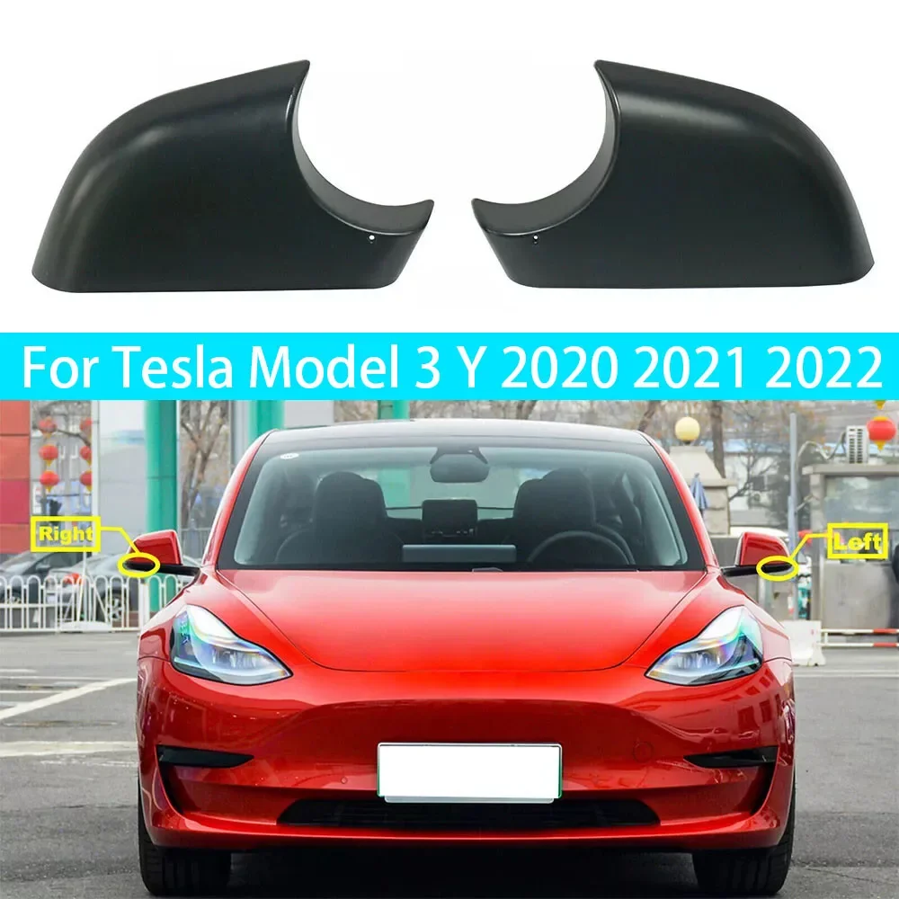 1x For Tesla Model 3 Y 2020 2021 2022 Matte Black Car Left Right Side Mirror Cover Lower Holder Door Wing Shell Housing Cap Trim