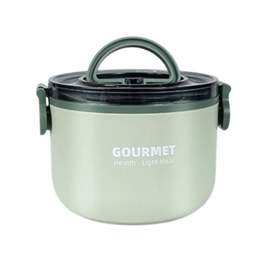 

304 Stainless Steel Thermal Lunch Box Double Layered Drop-proof Insulated Circular Lunch Box 1000/1600ml Divided