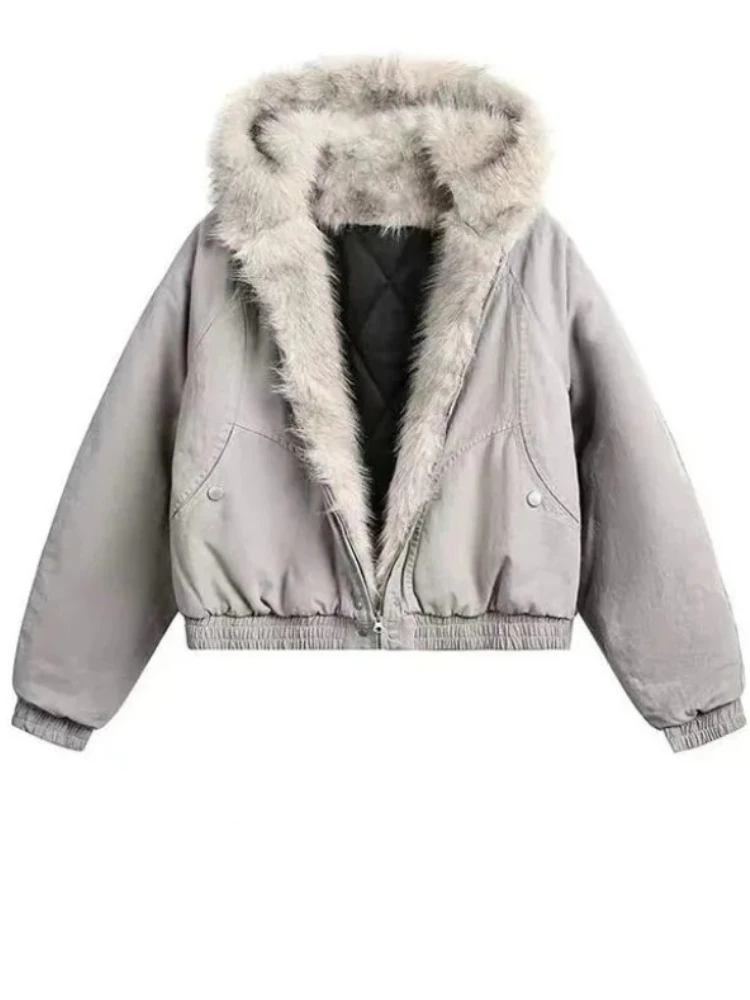 للجنسين الشتاء التمويه قماش الفراء طوق معطف شيربا اصطف المتضخم البخاخ مقنعين سترة زوجين مطابقة الشارع القطن سترات #6