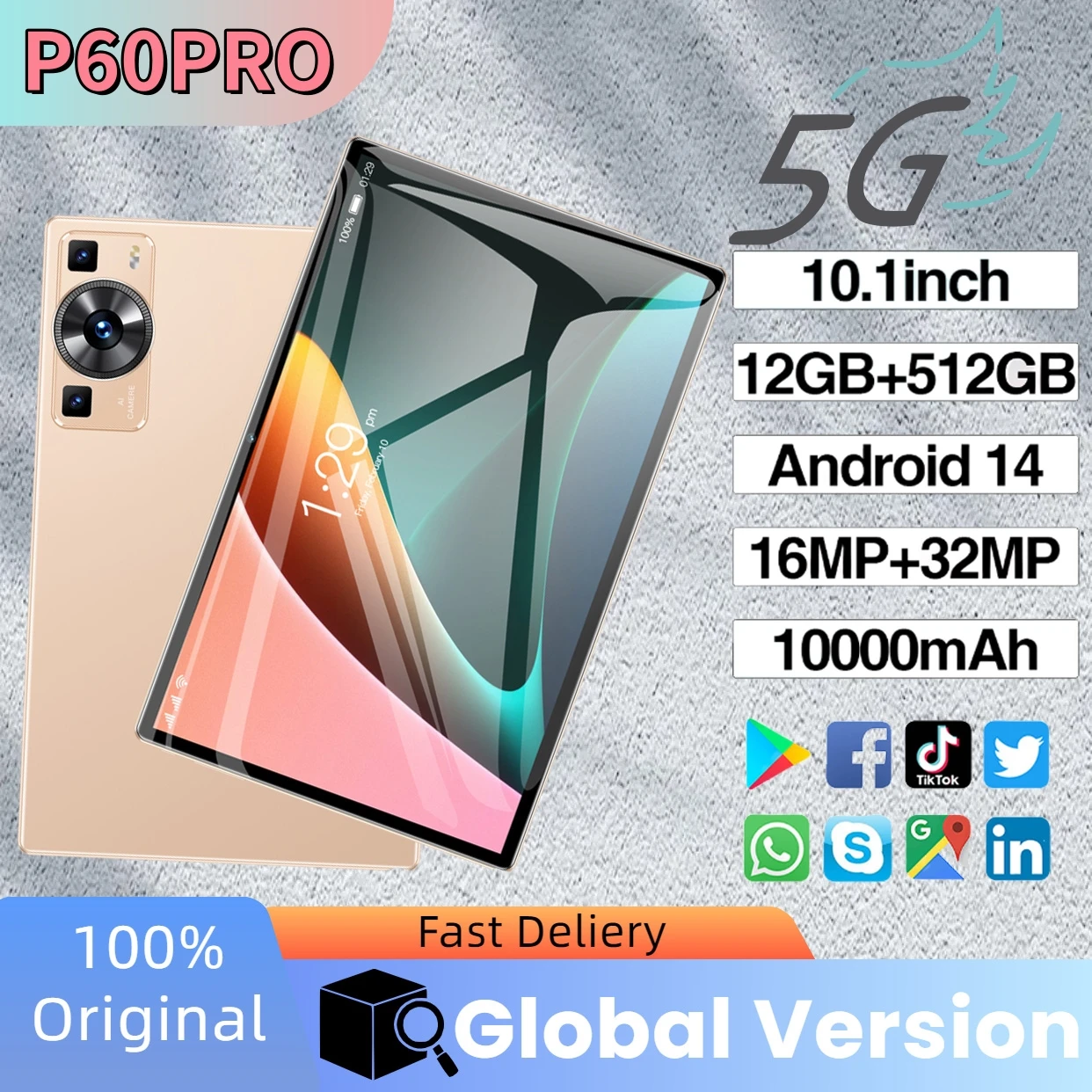 

Global Edition Gaming New P60 Pro HAUWEI Tablet Android 14 16GB+1TB 11-inch Snapdragon 888 10000mAh 5G WIFI GPS Tablet Protector