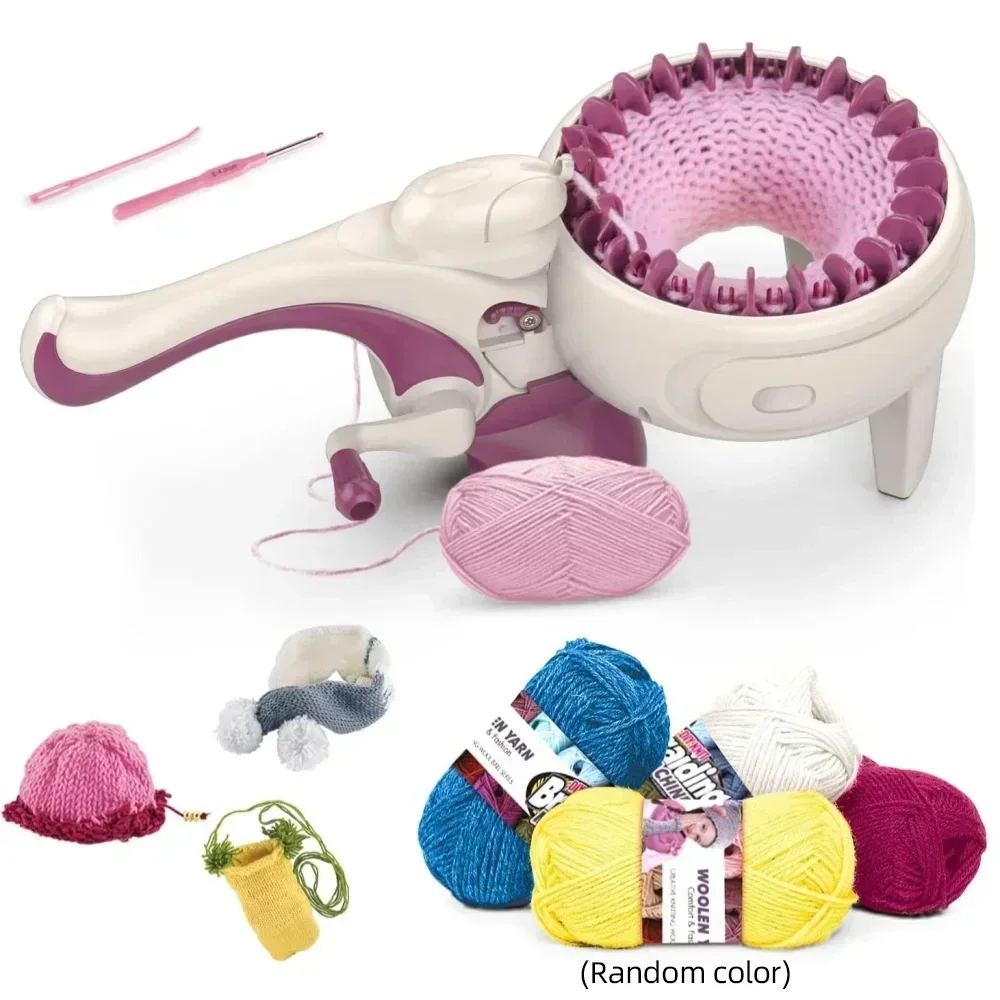 24Needles Hand Knitting Machine Kit  Yarn Material Bag for Girls DIY Knit Scarf Hat Sock,Hand Cranked Manual Knitting Machine