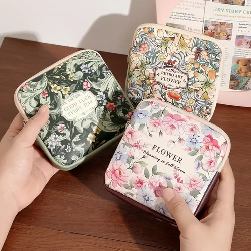 Imagen 2 del producto Bolsa de maquillaje cosmética creativa, monedero de gran capacidad, bolsa para toallas sanitarias, Mini organizador portátil de Cables de datos para mujeres y niñas