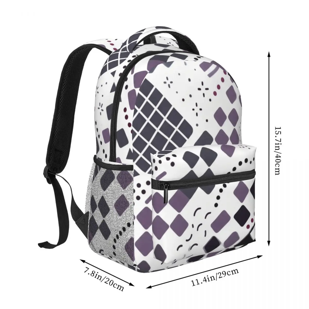 Cool Skull Student Backpack Diagonal Checker Dot Trail Stripe Preppy School Black White Streetwear Bookbag for Teens College Gym
