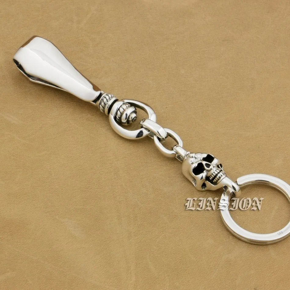 925 Sterling Silver Unique Skull KeyRing Punk Keychain Belt Clip DIY Accessories 9T013