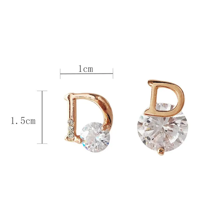Letter D Earrings For Women Shiny Zircon Stud Earrings Light Luxury European and American Earrings Party Wedding Jewelry Gifts image 6