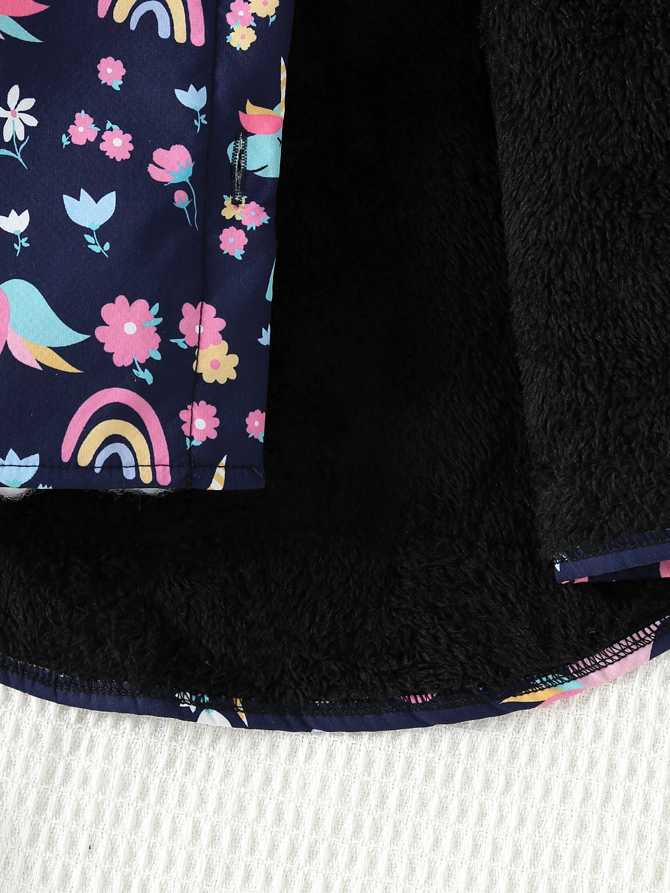 Herbst- und Winter-Mädchenjacke mit Einhorn-Blumen-Aufdruck und Plüsch-Isolierung, langärmelige, lässige Kapuzenjacke – Detail 6