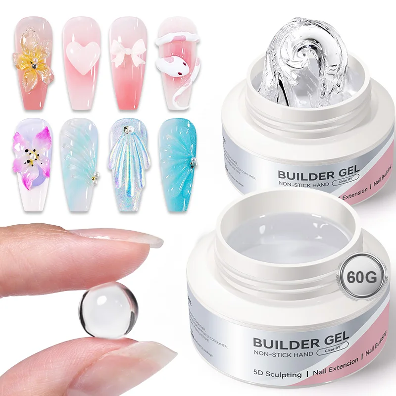 BORN PRETTY 60g Clear Milky White Non Stick Hand Extension Gel Quick Solid Buliding 5D Sculpting Nail Extension Manicure Gel