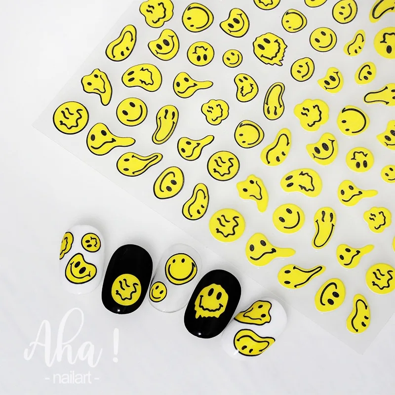 1 sheet Yellow Smile Face 3D Nail Art Stickers Nail Decals for Nails Smile Face Manicure Japanese Design DIY Happy Accessories