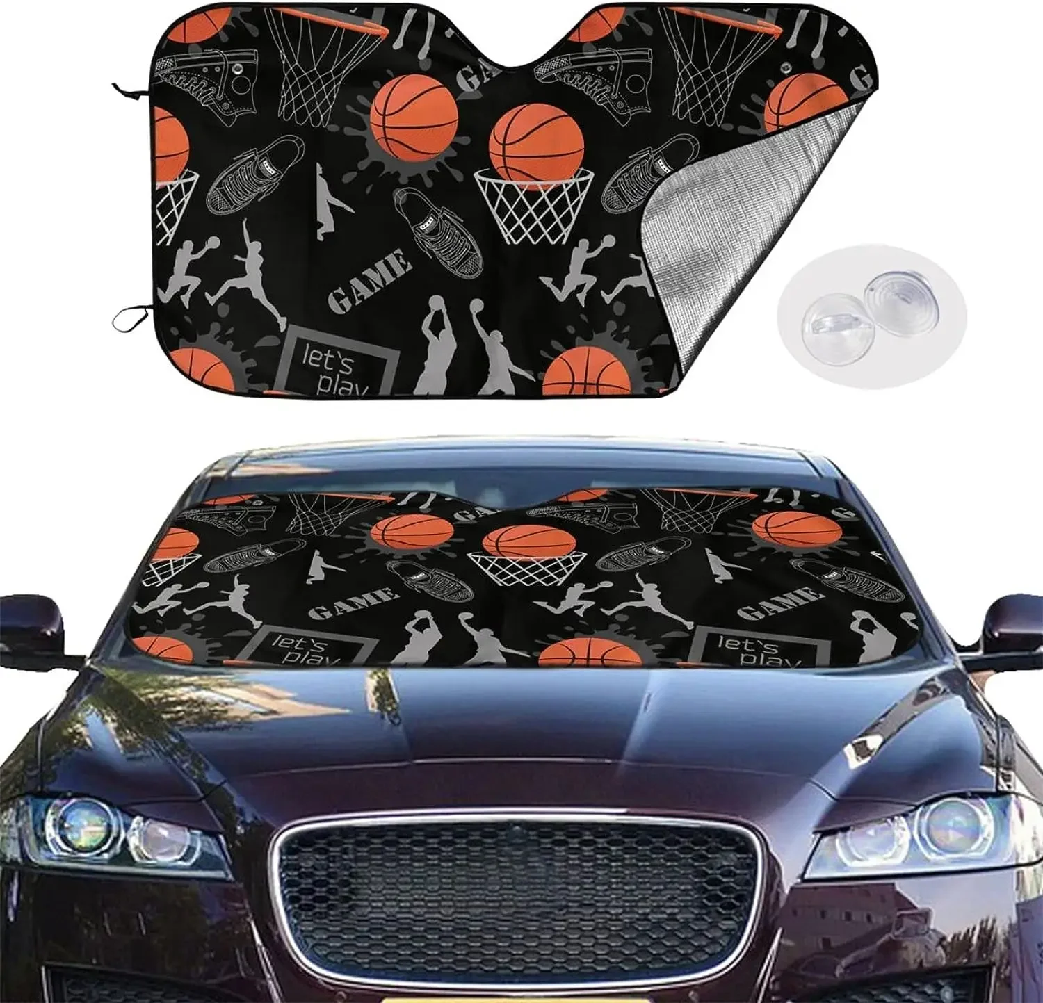 Basketball Game Pattern Sun Shade Front Window Sunshade for Most Sedans SUV Blocks Max Uv Rays and Keep Your Vehicle Cool